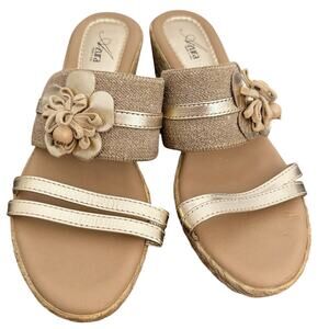 Azura by Spring Step, Size 39, Gold Tan Cork Wedge Sandals, Aketi Style, NWF